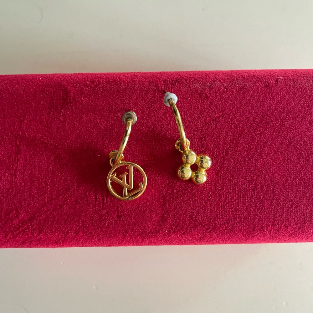 Louis Vuitton Gold Hoop Earrings with Logo